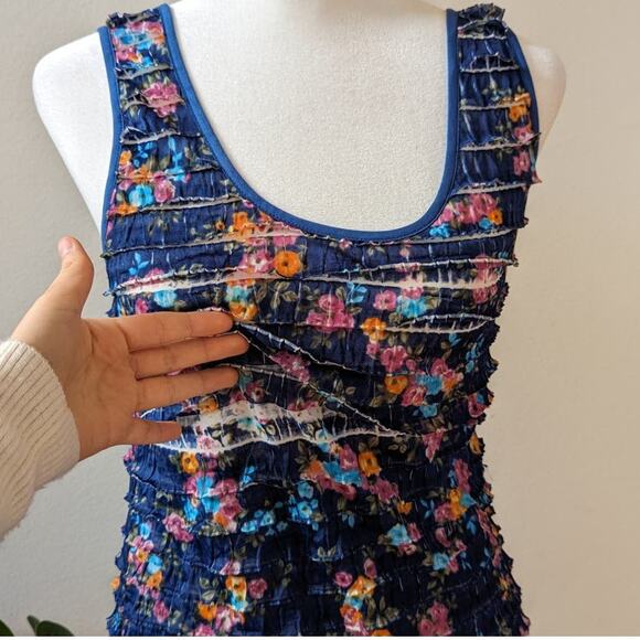 Free People Patra Navy Blue Ruffled Tiered Textured Floral Dress XS - Picture 4 of 8
